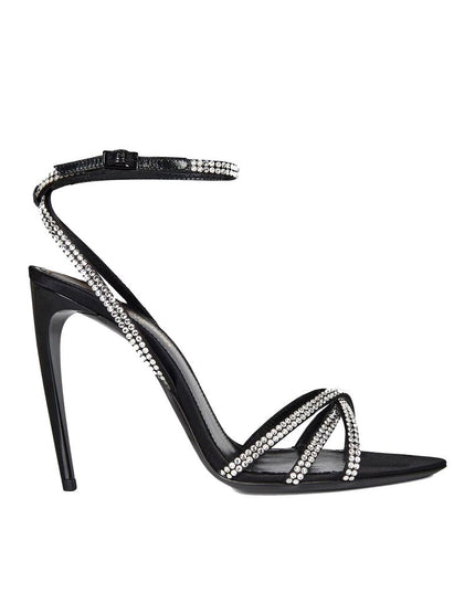 Saint Laurent Black Silk Stiletto Heel Sandals