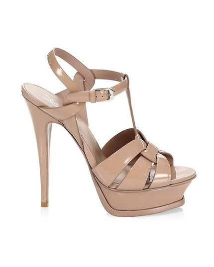 Saint Laurent Beige Calfskin Platform Sandals