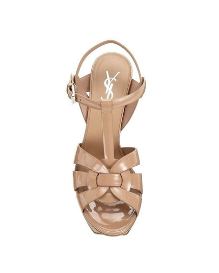 Saint Laurent Beige Calfskin Platform Sandals