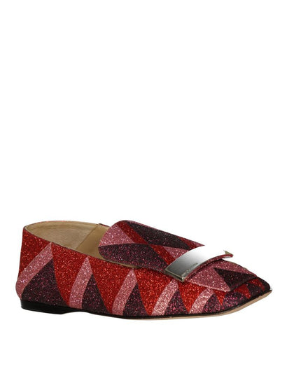 Sergio Rossi Red Fabric Slip-On Loafers