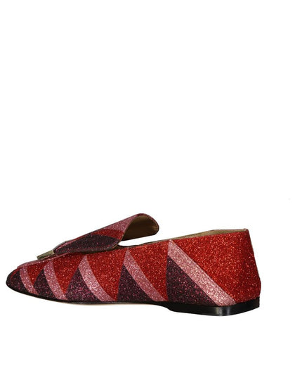 Sergio Rossi Red Fabric Slip-On Loafers