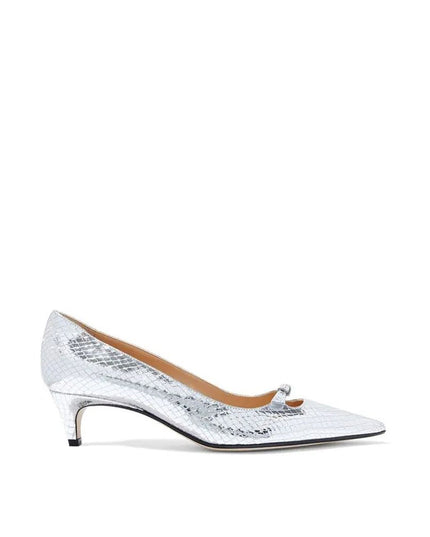 Sergio Rossi Silver Calfskin Mid Heel Pumps