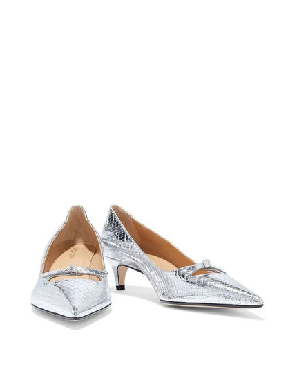 Sergio Rossi Silver Calfskin Mid Heel Pumps
