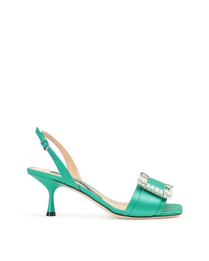 Sergio Rossi Green Silk Stiletto Heel Sandals