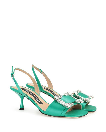 Sergio Rossi Green Silk Stiletto Heel Sandals