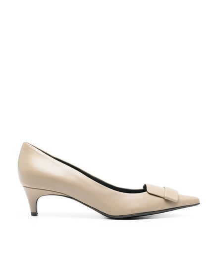 Sergio Rossi Beige Calfskin Mid Heel Pumps