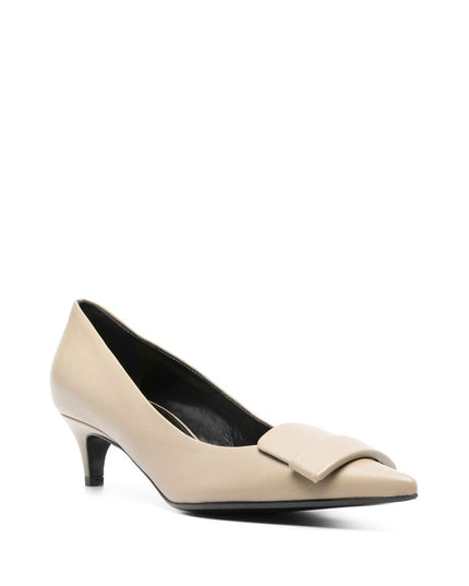 Sergio Rossi Beige Calfskin Mid Heel Pumps