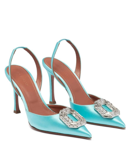 Amina Muaddi Green Silk High Heel Pumps