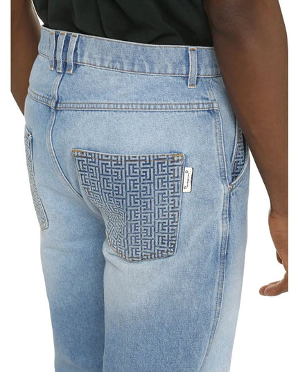 Balmain Blue Cotton Cropped Jeans