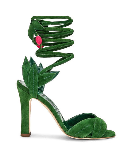 Manolo Blahnik Green Calfskin Strap-On Sandals