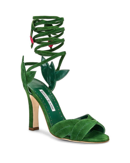 Manolo Blahnik Green Calfskin Strap-On Sandals