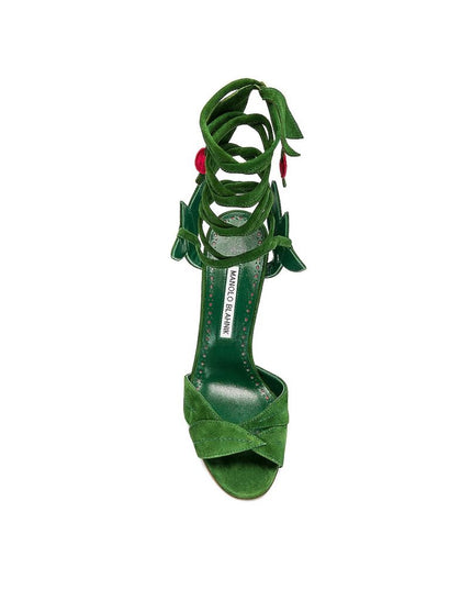 Manolo Blahnik Green Calfskin Strap-On Sandals