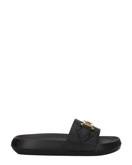 Versace Black Leather Slippers