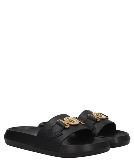 Versace Black Leather Slippers
