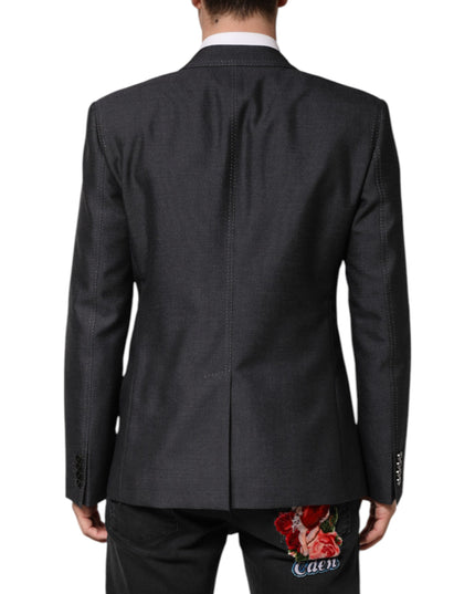 Dolce & Gabbana Dark Gray Bee Embroidery SICILIA Coat Blazer