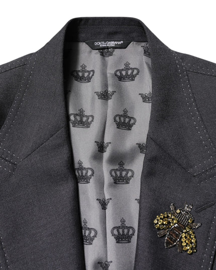 Dolce & Gabbana Dark Gray Bee Embroidery SICILIA Coat Blazer