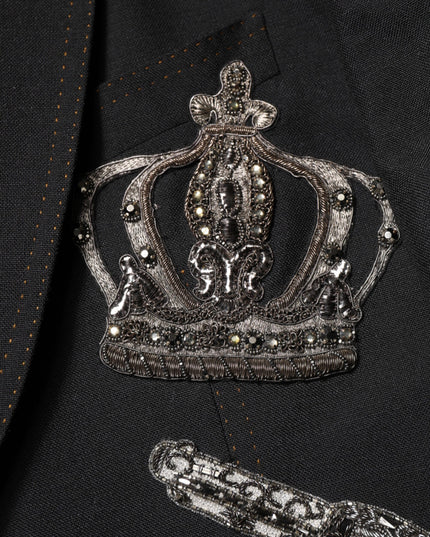 Dolce & Gabbana Black Bee Crown Embellished Suit Coat Blazer
