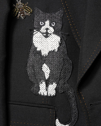 Dolce & Gabbana Black Bee Crown Embellished Suit Coat Blazer