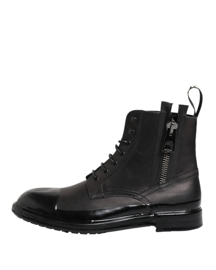 Dolce & Gabbana Brown Black Lace Up Mid Calf Men Boots Shoes