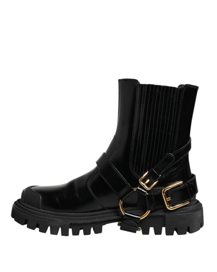 Dolce & Gabbana Black Leather Chelsea Men Short Boots Shoes
