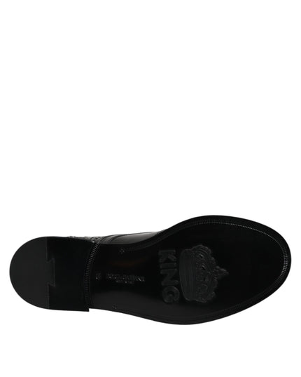Dolce & Gabbana Black Leather Lace Up Mid Calf Boots Shoes