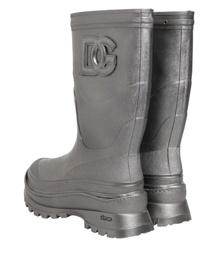 Dolce & Gabbana Metallic Silver Pull On Rain Boots Shoes