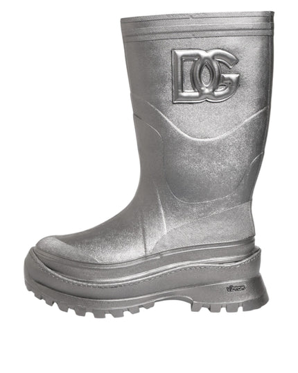Dolce & Gabbana Metallic Silver Pull On Rain Boots Shoes