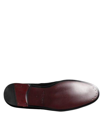 Dolce & Gabbana Black Velvet Gold Crown Mens Loafers Shoes