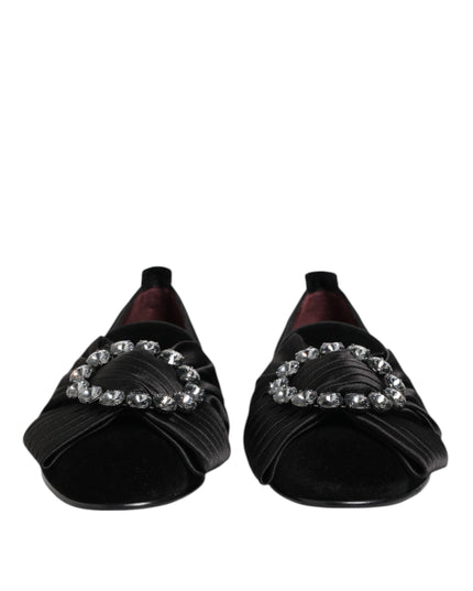 Dolce & Gabbana Black VATICANO Crystal Ribbon Slip On Shoes