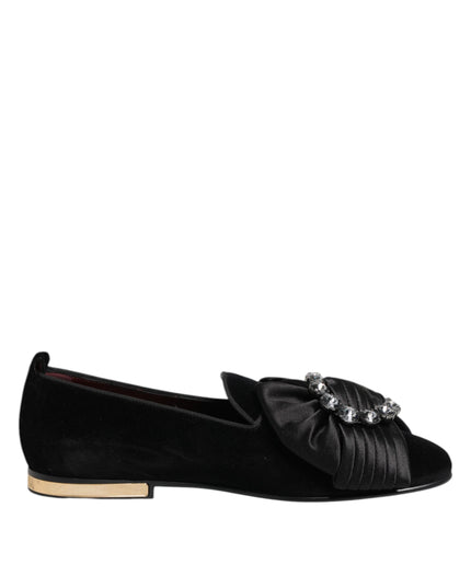 Dolce & Gabbana Black VATICANO Crystal Ribbon Slip On Shoes