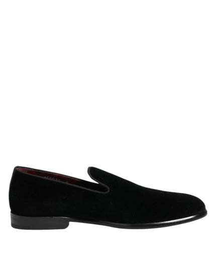 Dolce & Gabbana Black Velvet Loafers Formal Men Dress Shoes