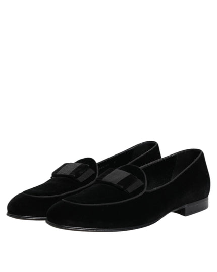 Dolce & Gabbana Black Velvet Loafers Formal Men Dress Shoes