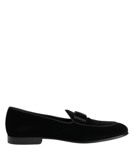 Dolce & Gabbana Black Velvet Loafers Formal Men Dress Shoes