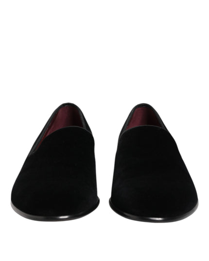 Dolce & Gabbana Black Velvet Slip On Loafers Men Formal Shoes