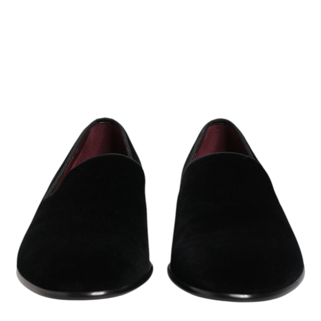 Dolce & Gabbana Black Velvet Slip On Loafers Men Formal Shoes