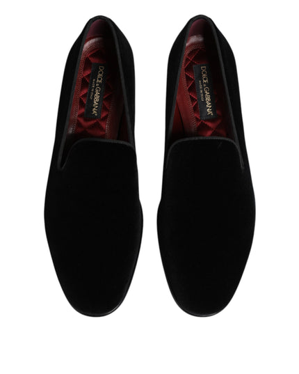 Dolce & Gabbana Black Velvet Slip On Loafers Men Formal Shoes