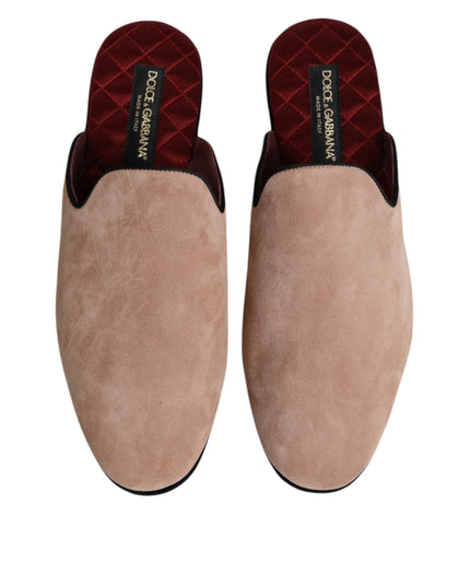 Dolce & Gabbana Beige Suede Leather Slides Flat Slipper Shoes