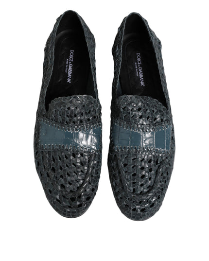 Dolce & Gabbana Blue Woven Raffia Slip On Loafers Shoes