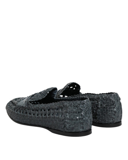 Dolce & Gabbana Blue Woven Raffia Slip On Loafers Shoes