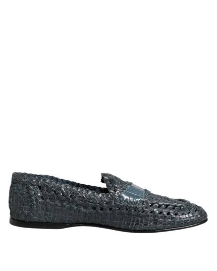 Dolce & Gabbana Blue Woven Raffia Slip On Loafers Shoes