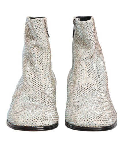 Dolce & Gabbana White Strass DG Logo Heels Ankle Boots Shoes