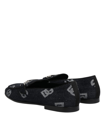 Dolce & Gabbana Blue Logo Cotton Loafers Formal Dress Shoes