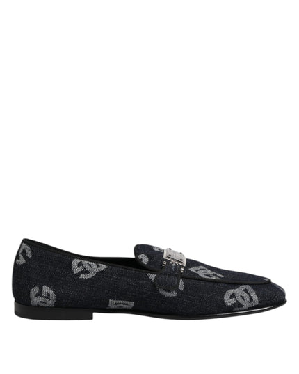 Dolce & Gabbana Blue Logo Cotton Loafers Formal Dress Shoes