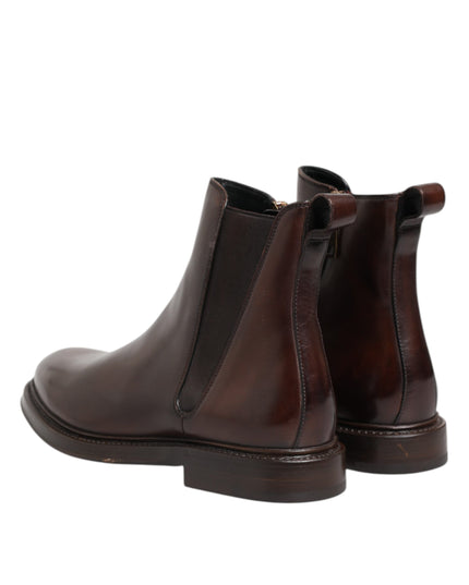 Dolce & Gabbana Brown Chelsea Leather Mid Calf Boots Shoes