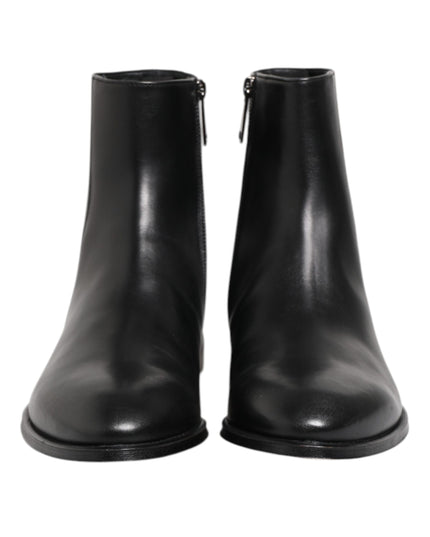 Dolce & Gabbana Black Leather Mid Calf Men Boots Shoes