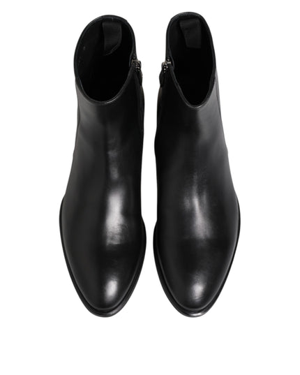 Dolce & Gabbana Black Leather Mid Calf Men Boots Shoes
