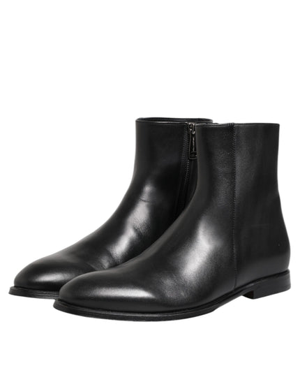 Dolce & Gabbana Black Leather Mid Calf Men Boots Shoes
