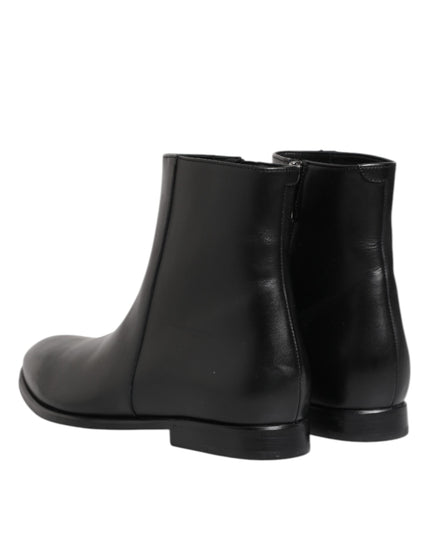 Dolce & Gabbana Black Leather Mid Calf Men Boots Shoes