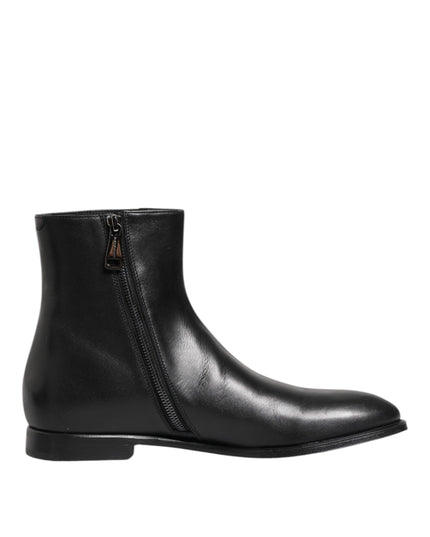 Dolce & Gabbana Black Leather Mid Calf Men Boots Shoes