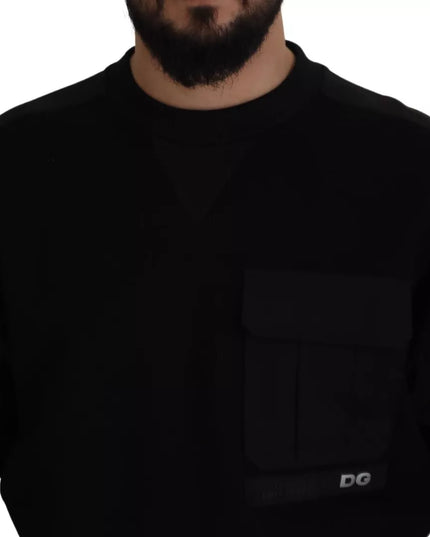 Dolce & Gabbana Black Cotton Crewneck Sweatshirt Sweater